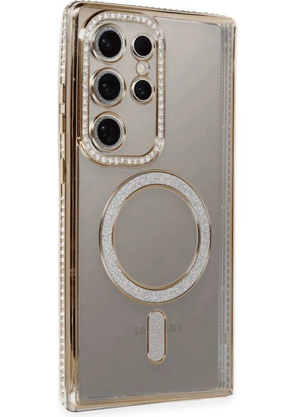 Samsung Galaxy S24 Ultra Kılıf Joke Simli Magneticsafe Kılıf - GOLD-(5796) - CHT8547-5210