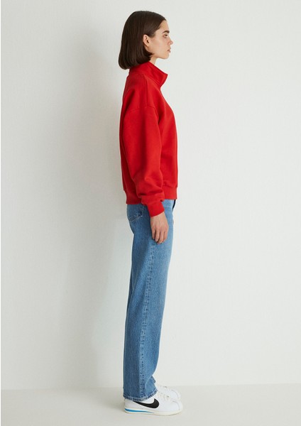Mavi Logo Baskılı Yarı Fermuarlı Kırmızı Sweatshirt 1S10179-86417 fırsatları