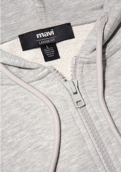 MVJNS Logo Baskılı Fermuarlı Kapüşonlu Gri Sweatshirt 0S10193-80196