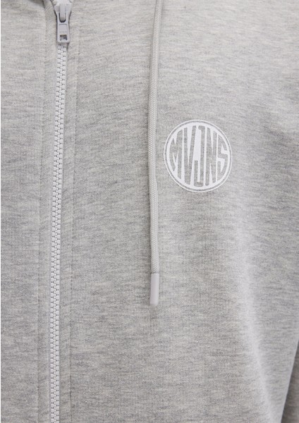 MVJNS Logo Baskılı Fermuarlı Kapüşonlu Gri Sweatshirt 0S10193-80196