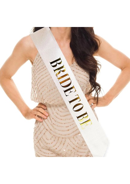 Beyaz Üzeri Altın Büyük Bride To Be Yazılı Simli Işıltılı Kuşak Kemer 10 cm Genişlik