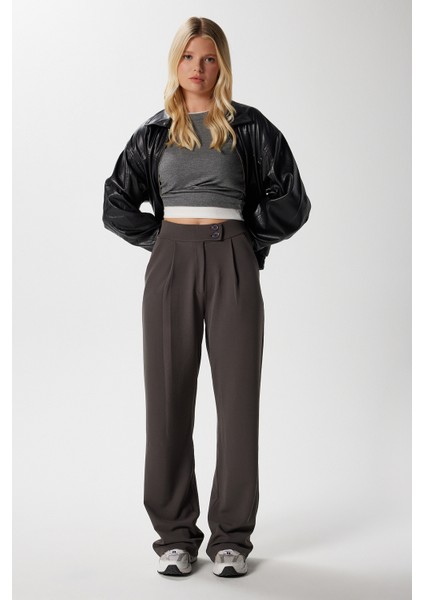 Likra Serisi Move Çift Düğmeli Esnek Antrasit Palazzo Pantolon fiyatları