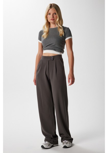 Likra Serisi Move Çift Düğmeli Esnek Antrasit Palazzo Pantolon indirimleri
