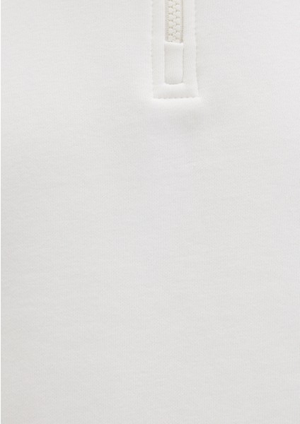 Yarı Fermuarlı Beyaz Basic Sweatshirt 0S10278-70057