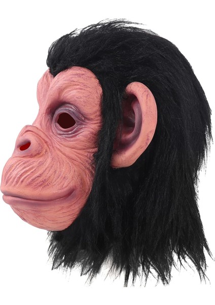 Siyah Saçlı Kafaya Tam Geçmeli Lateks Şempanze Maskesi - Lateks Maymun Orangutan Goril Maske Et Mas fiyatları
