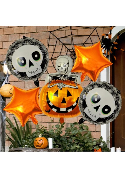 Halloween Cadılar Bayramı Iskelet Temalı 5 Li Folyo Balon Seti