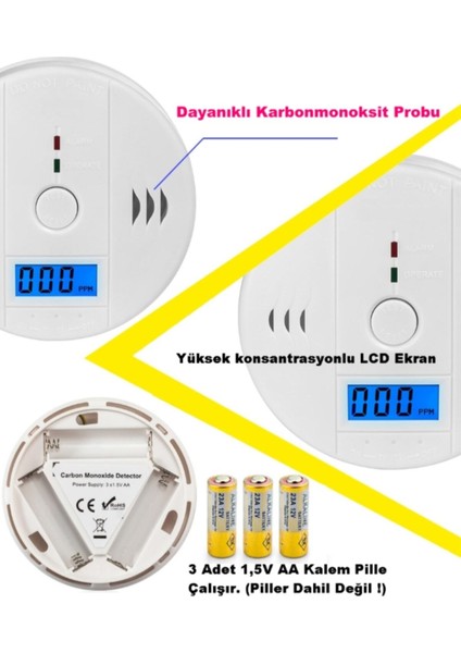 LCD Ekran Duman Dedektör Alarm Cihazı Karbonmonoksit Dedektörü Kablosuz Pilli Duman Dedektörü fiyatları