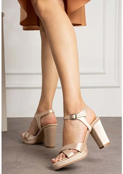 Feles Çapraz 10 cm Platform Topuklu Kadın Abiye Ayakkabı