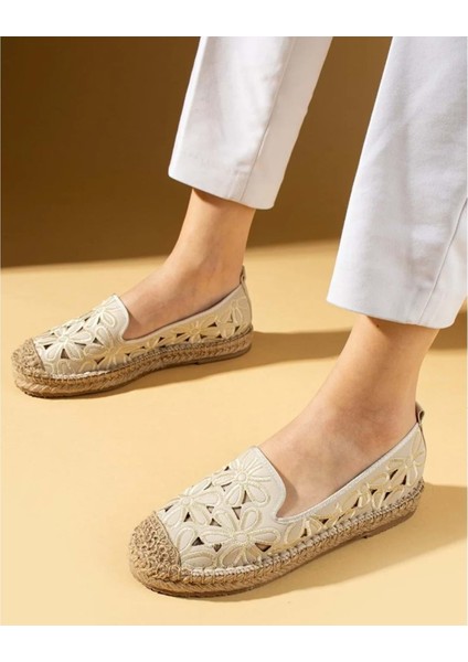Feles Çiçek Desenli Espadril Kadın Babet Ayakkabı