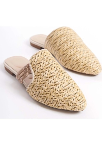 Feles Ince Taban Hasır Detaylı Kadın Terlik