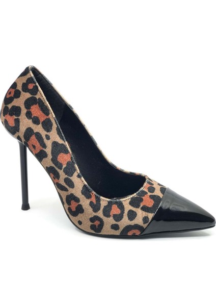 Feles Ince Topuklu Leopar Desenli Stiletto Kadın Ayakkabı