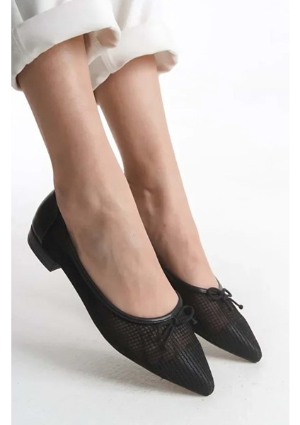 Feles Dantel Fiyonk Detaylı Sivri Burun Kadın Babet Ayakkabı modelleri