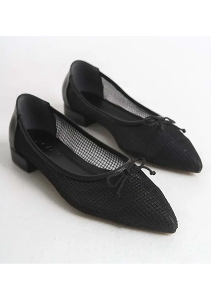 Feles Dantel Fiyonk Detaylı Sivri Burun Kadın Babet Ayakkabı fırsatları