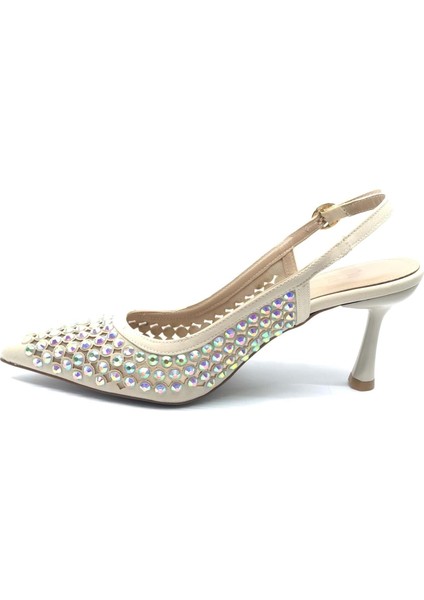 Feles Arkası Açık Zümrüt Taş Detaylı Stiletto Kadın Ayakkabı modelleri