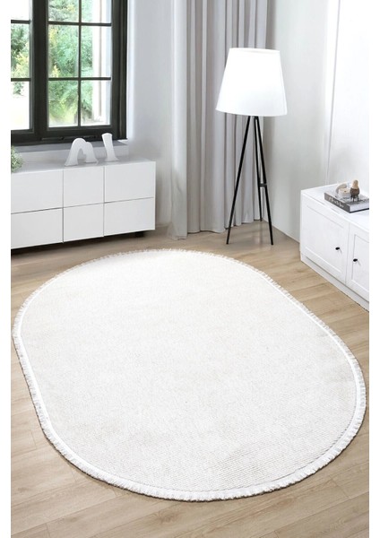 Beyaz Oval Dokuma Halı Salon Oturma Odası Yatak Odası Koridor Yolluk Halısı Beyaz Oval