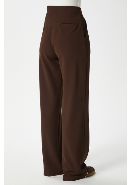 Likra Serisi Move Çift Düğmeli Esnek Kahverengi Palazzo Pantolon indirimleri