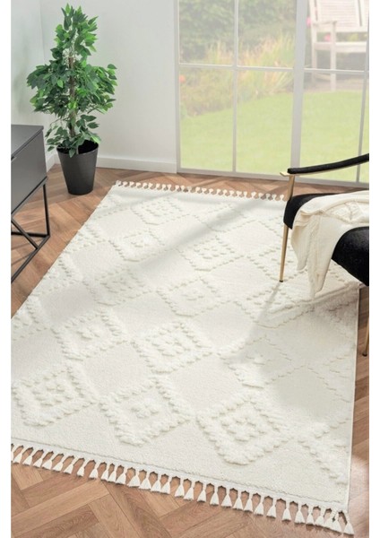 Beyaz Bukleli Yumuşak Peluş Shaggy Dokuma Çocuk Odası Oturma Odası Salon Mutfak Halısı