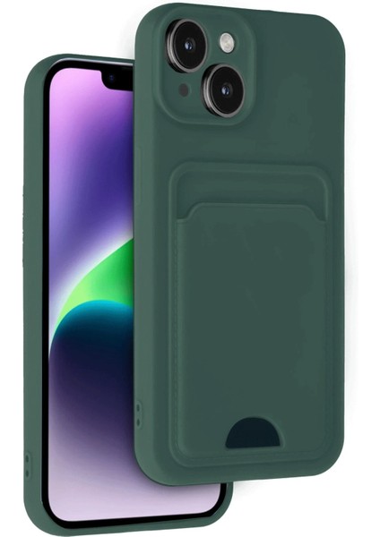 iPhone 14 Kılıf Kelvin Kartvizitli Silikon - Koyu YEŞIL-(5796) - CHT8692-4073
