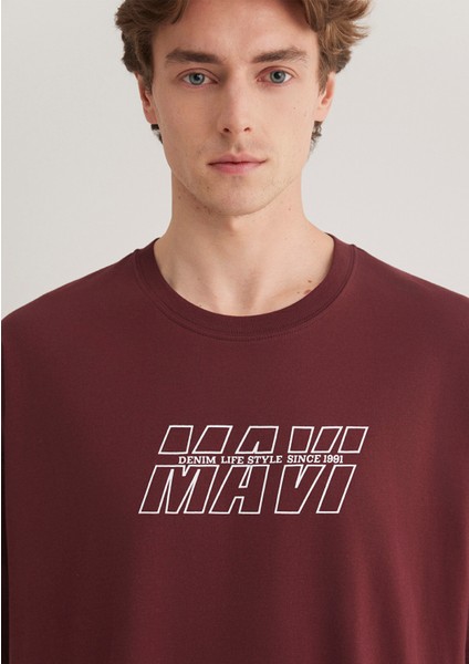 Mavi Baskılı Bordo Tişört 0611827-70396