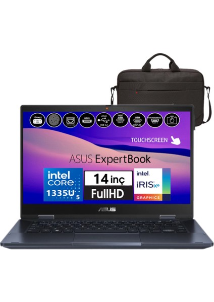 expertbook B3 Flip B3402FVA-I58512S0D I5-1335U 16GB 512GB SSD 14" Fullhd Dokunmatik 2'in1 WINDOWS11 Dizüstü Bilgisayar