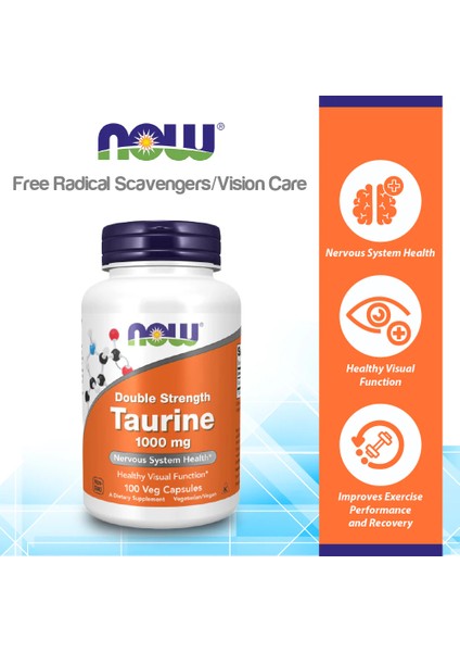 Taurine Premium Double Strength, 1000MG, 100 Vegcaps Nervous Mental System