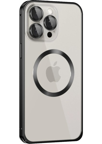 iPhone 15 Pro Max Kılıf Metal Bumper Magneticsafe Kapak - SIYAH-(5796) - CHT4238-1174