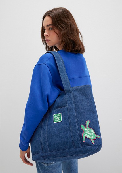 İndigo Turtles Denim Omuz Çantası 1913561-82050