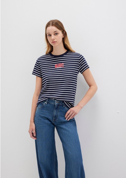 Mavi Logo Baskılı Çizgili Lacivert Tişört 1613562-88030 fiyatları