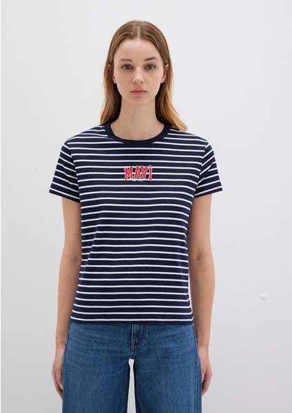 Mavi Logo Baskılı Çizgili Lacivert Tişört 1613562-88030 fırsatları