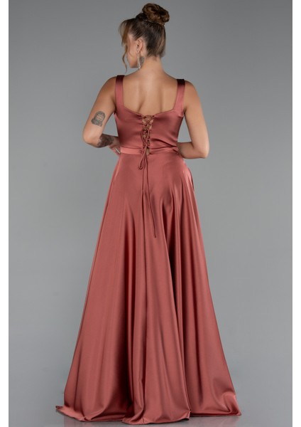 Kolsuz Uzun Saten Abiye Elbise ABU5136 fiyatları