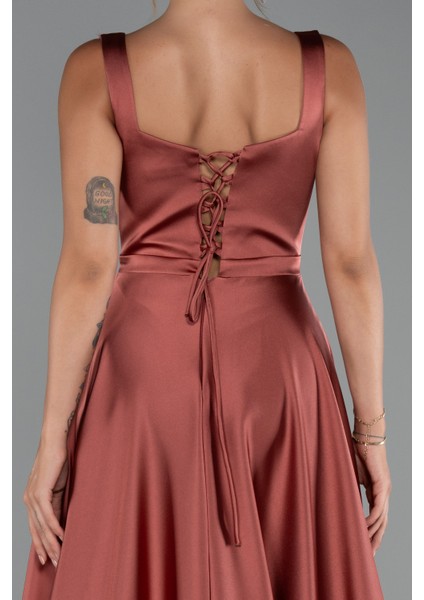 Kolsuz Uzun Saten Abiye Elbise ABU5136 fırsatları