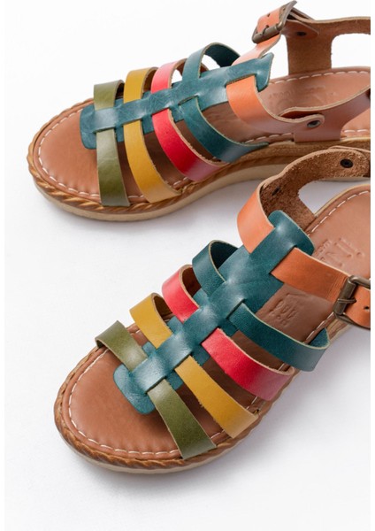 731-204 Multi Hakiki Deri Dolgu Topuklu Günlük Kadın Sandalet fırsatları