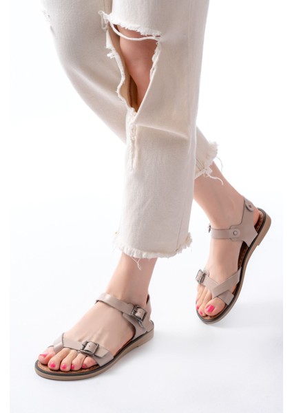 205-091 Bej Ortopedik Hakiki Deri Kadın Sandalet fiyatları