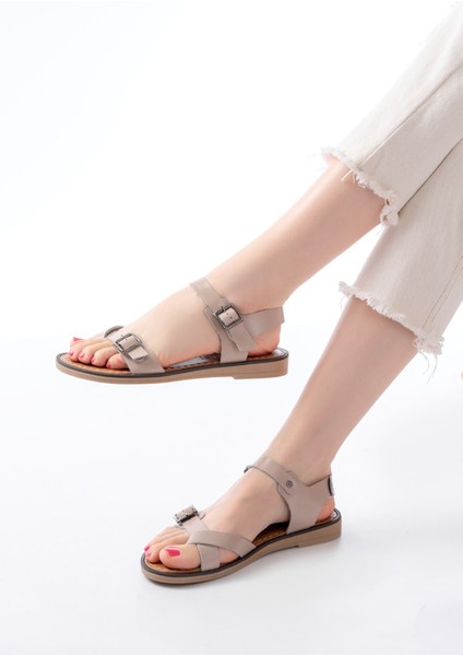 205-091 Bej Ortopedik Hakiki Deri Kadın Sandalet modelleri
