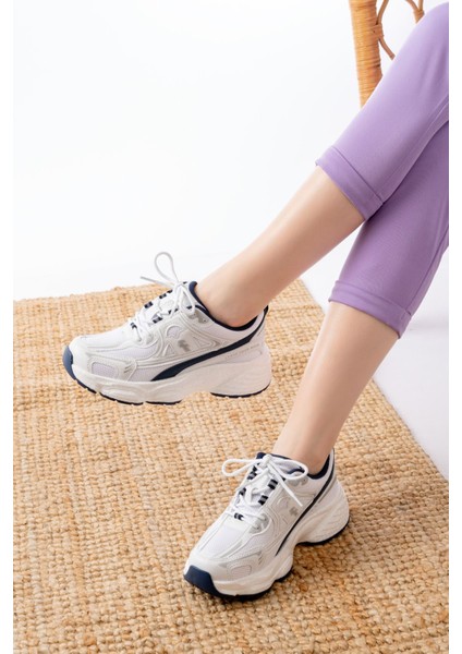 Beyaz Günlük Bağcıklı Lacivert Desenli Yazlık Spor Ayakkabı fiyatları