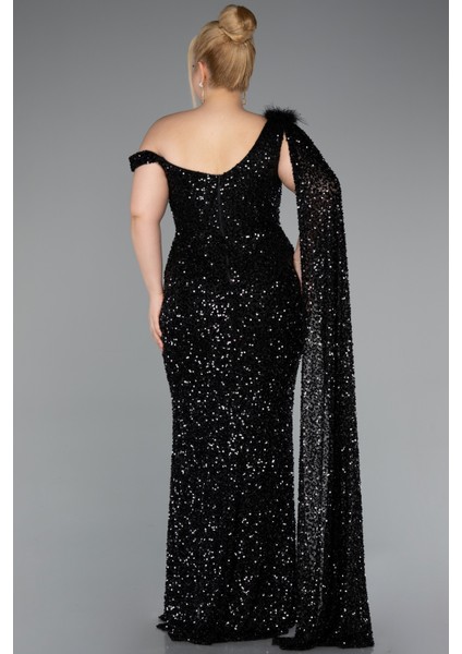 Tek Omuz Yırtmaçlı Uzun Pullu Büyük Beden Abiye ABU5151 fiyatları