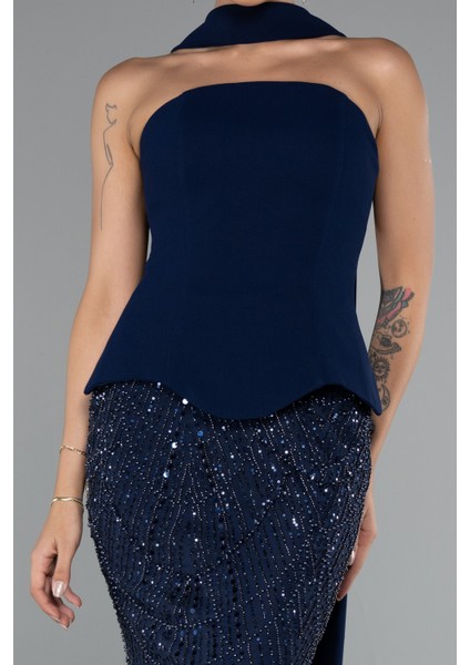 Straplez Peplum Detay Taşlı Uzun Balık Abiye ABU5131 fırsatları