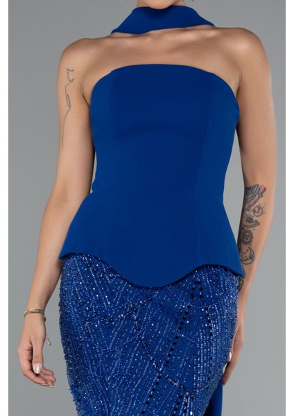 Straplez Peplum Detay Taşlı Uzun Balık Abiye ABU5131 modelleri