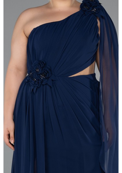 Tek Omuz Yırtmaçlı Uzun Şifon Büyük Beden Abiye ABU5145 modelleri