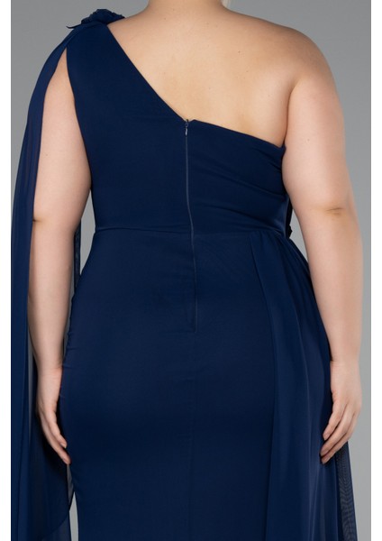 Tek Omuz Yırtmaçlı Uzun Şifon Büyük Beden Abiye ABU5145 fırsatları