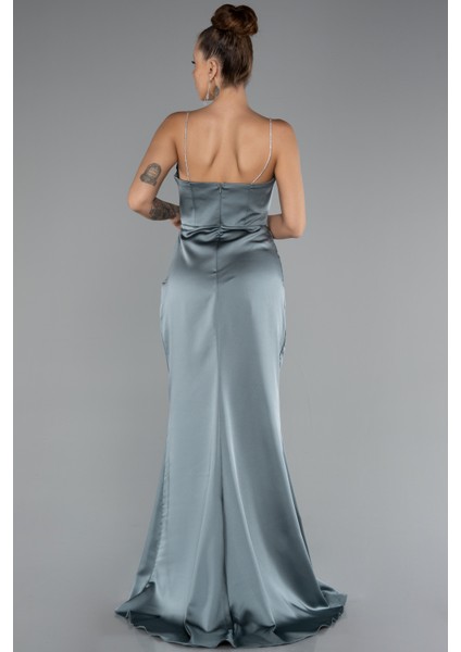 Bacak Dekolteli Göğüs Drapeli Uzun Saten Abiye ABU5149 fiyatları