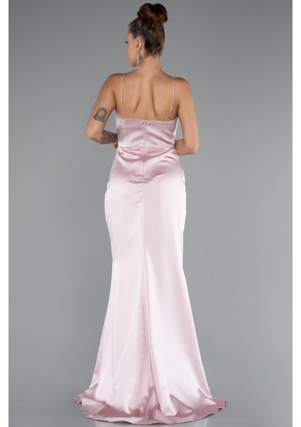 Bacak Dekolteli Göğüs Drapeli Uzun Saten Abiye ABU5149 fiyatları