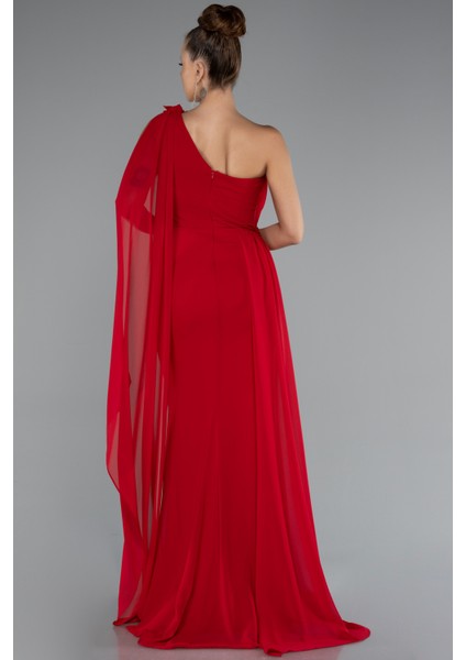 Şallı Tek Omuz Yırtmaçlı Uzun Şifon Abiye ABU5144 fiyatları