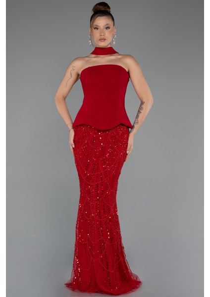 Straplez Peplum Detay Taşlı Uzun Balık Abiye ABU5131 fiyatları