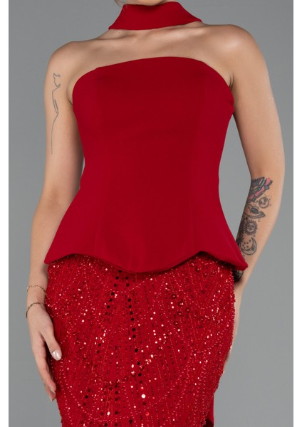 Straplez Peplum Detay Taşlı Uzun Balık Abiye ABU5131 fırsatları