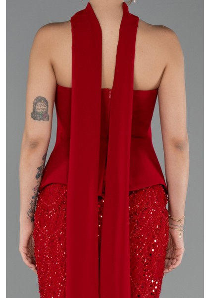 Straplez Peplum Detay Taşlı Uzun Balık Abiye ABU5131 indirimleri