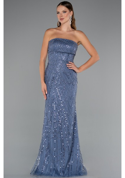 Straplez Uzun Şal Detay Boncuklu Abiye ABU5141 fiyatları