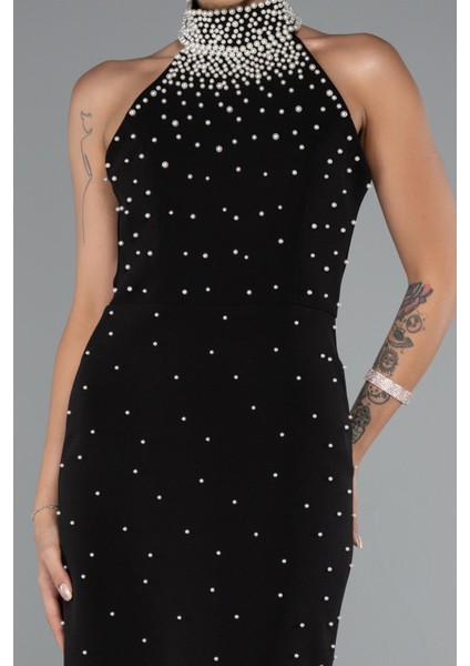 Halter Yaka Boncuklu Midi Davet Elbisesi ABK2399 modelleri