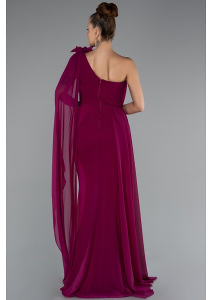 Şallı Tek Omuz Yırtmaçlı Uzun Şifon Abiye ABU5144 fiyatları