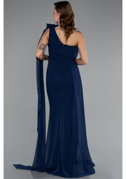 Şallı Tek Omuz Yırtmaçlı Uzun Şifon Abiye ABU5144 fiyatları